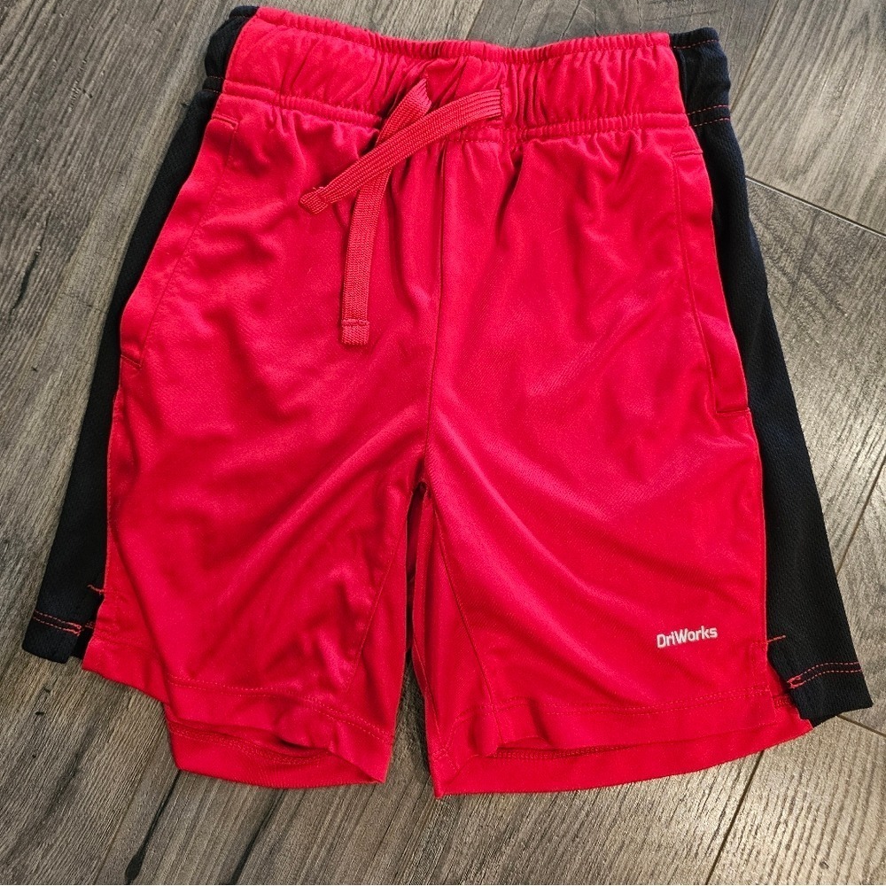 Kids sz M 8 Red Black Athletic Shorts‎ Spring Summer Patriotic Drawstring Waist